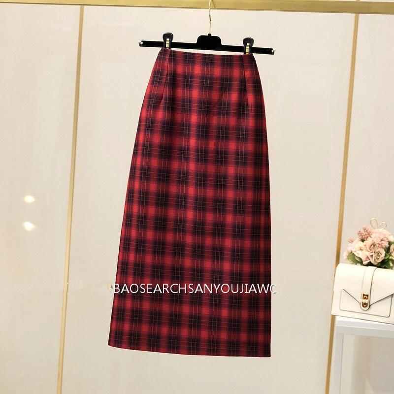 

Женские осенне-зимние юбки-миди, винтажные клетчатые женские юбки с разрезом, повседневные уличные женские брюки с высокой талией L