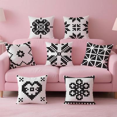 Pixel Art Print Texture Cushion Cover Pillow Case Soft Friendly Fabric Concealed Zipper