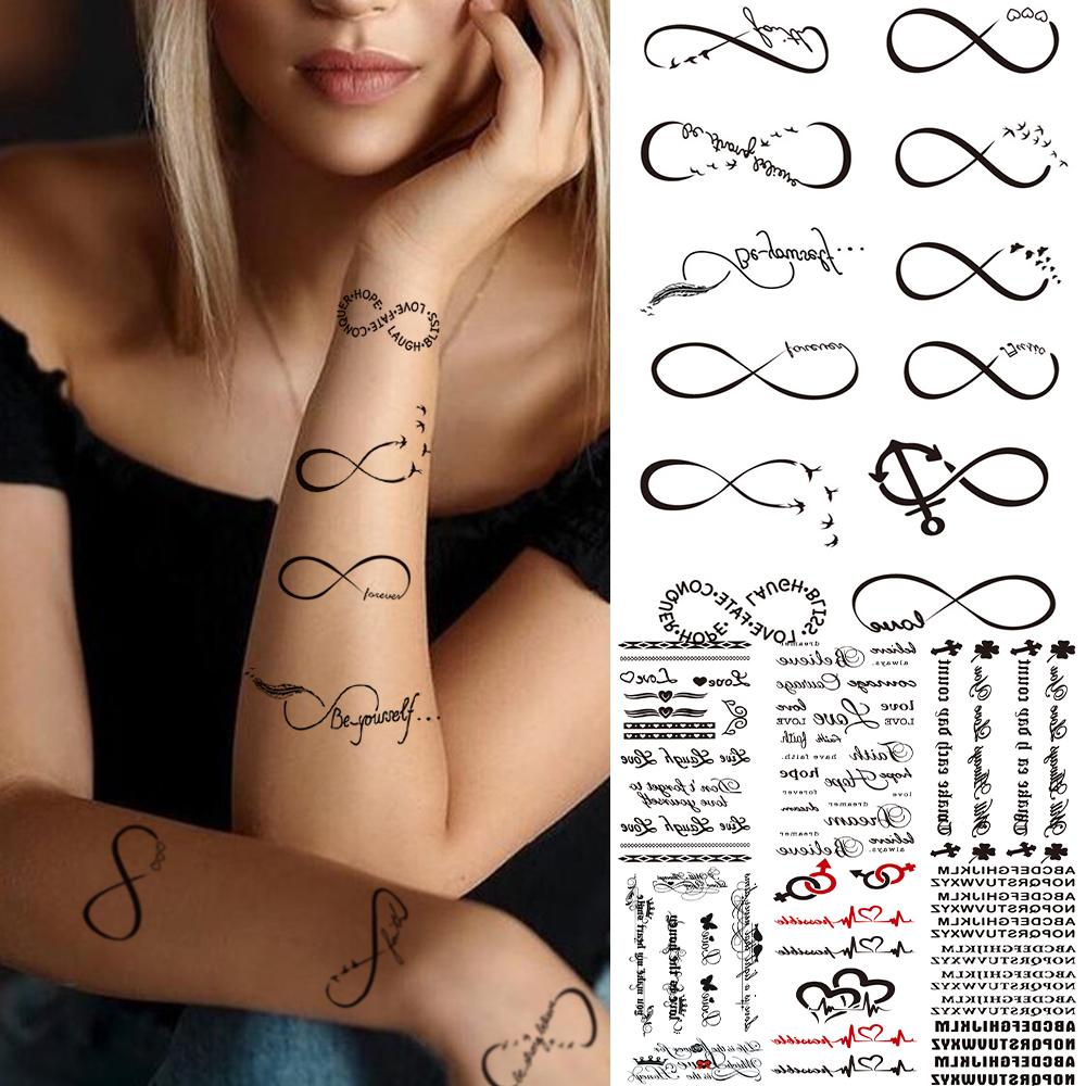 Adesivi per tatuaggi simbolo infinito per donne Versetto femminile Farfalla ECG Croce Tatuaggi temporanei infiniti Tatoo finto impermeabile