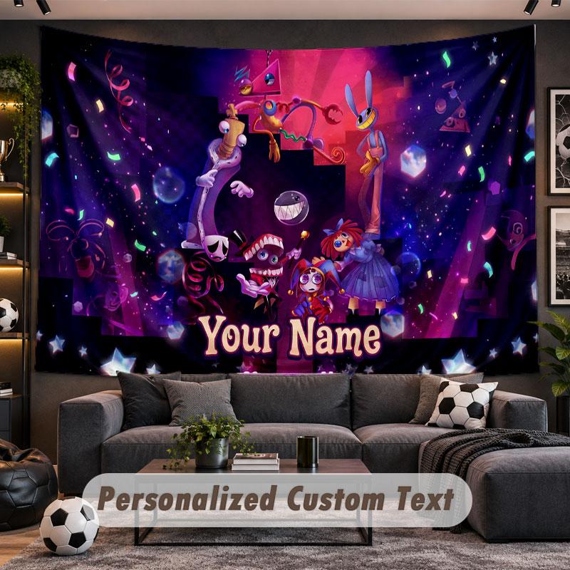 Wall Hanging Tapestry Custom NameThe Amazing Digital Circus Pattern Personalized Printed Fabric Wall Decor