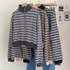 Women's Striped Half-Zip Cropped Hoodie - 2023 Autumn/Winter Long-Sleeve Loose Casual Top
