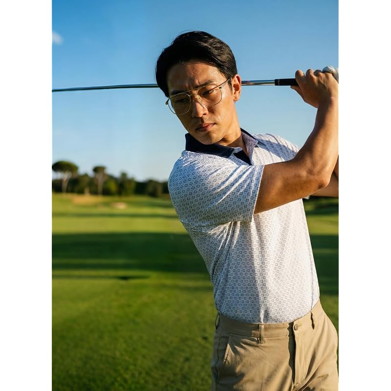 [Gopune] Men's Golf Polo Shirt, Short Sleeve, Sweat-Wicking, Quick-Drying, Stretch, Collared Polo Shirt, UPF50+, Casual, Tennis, Business, 3-Button,