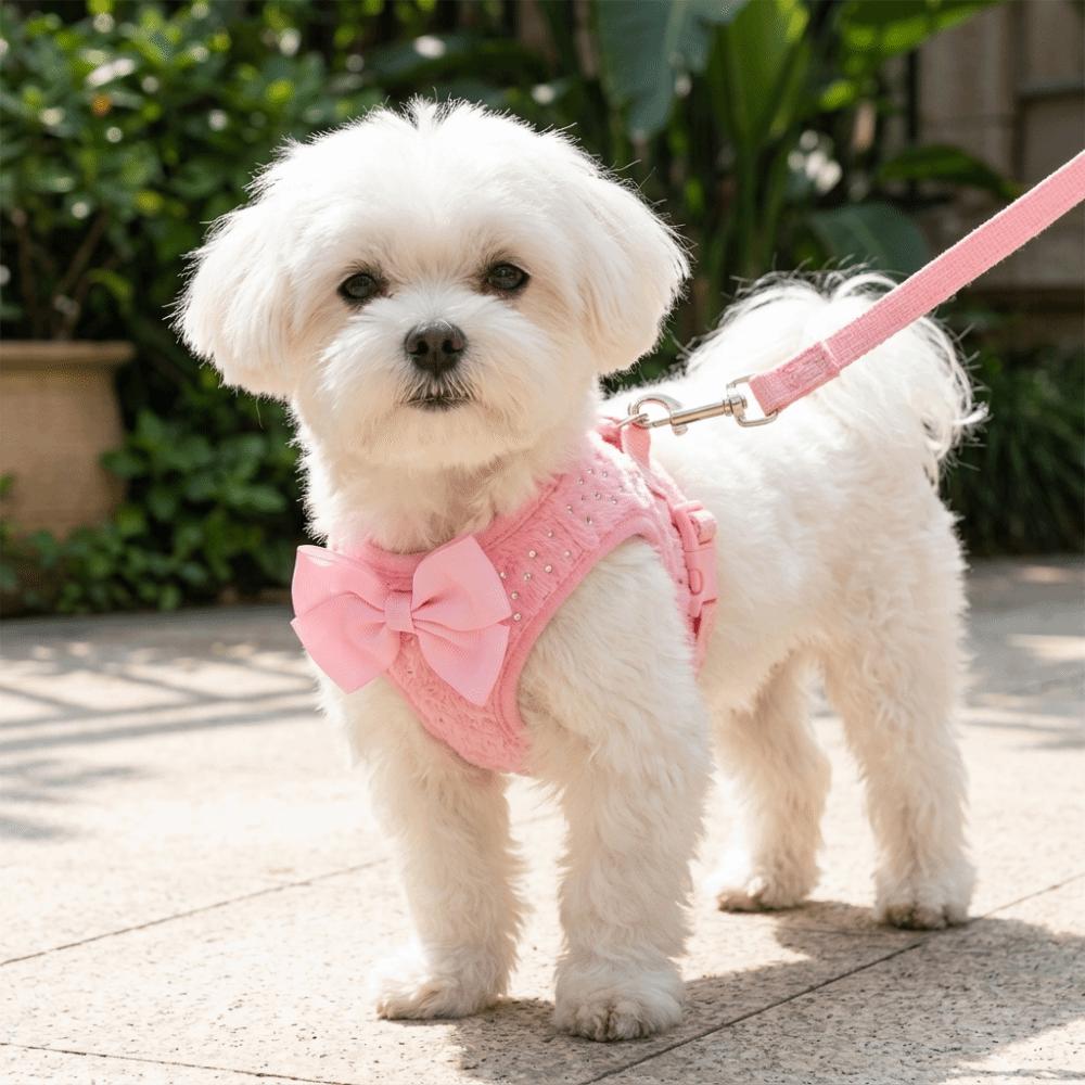 Solid Pink Dog Harness Soft Texture Cat Leash Set Easy To Fasten Pet Harness Leash Cat Walking