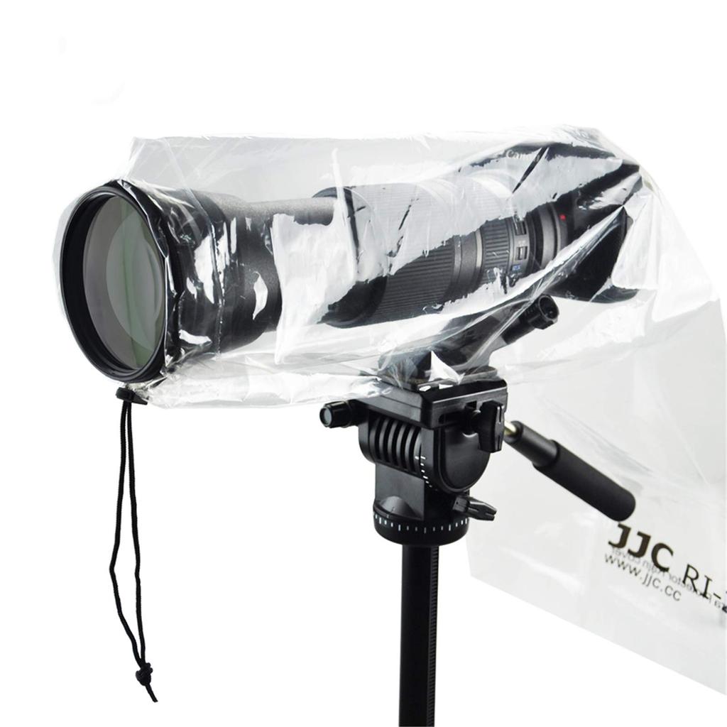 JJC Camera Rain Cover for Flash and Tripod Compatible with Sony Canon EOS Kiss M2 Nikon and Lens x Tripod 1+1 Set, Transparent, Use, A6600, A6500,