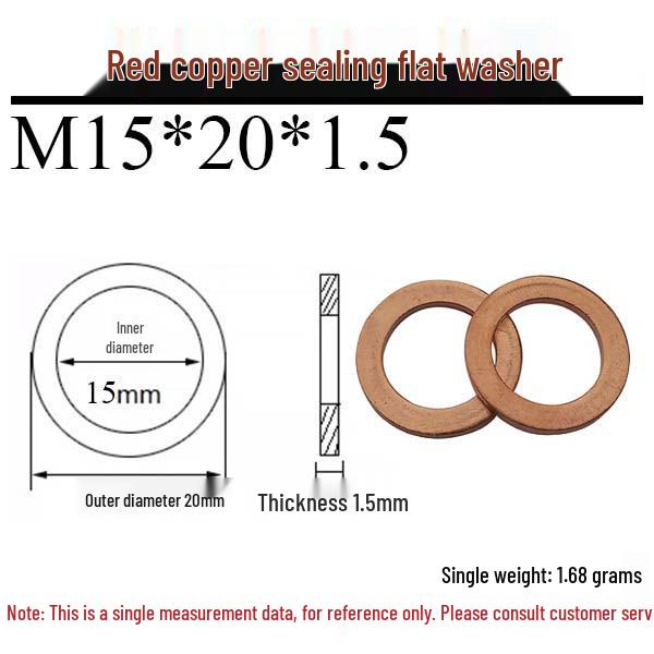 Annealed Red Copper Gasket Washer Pad for Sealing Fastener, M4-M34