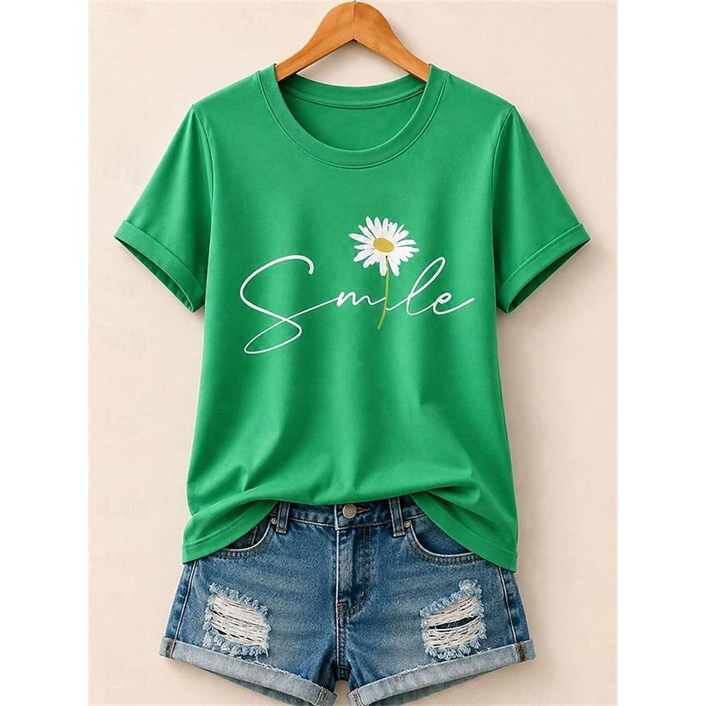 Women's Fashionable Casual Short-Sleeve T-Shirt with Cartoon Dandelion