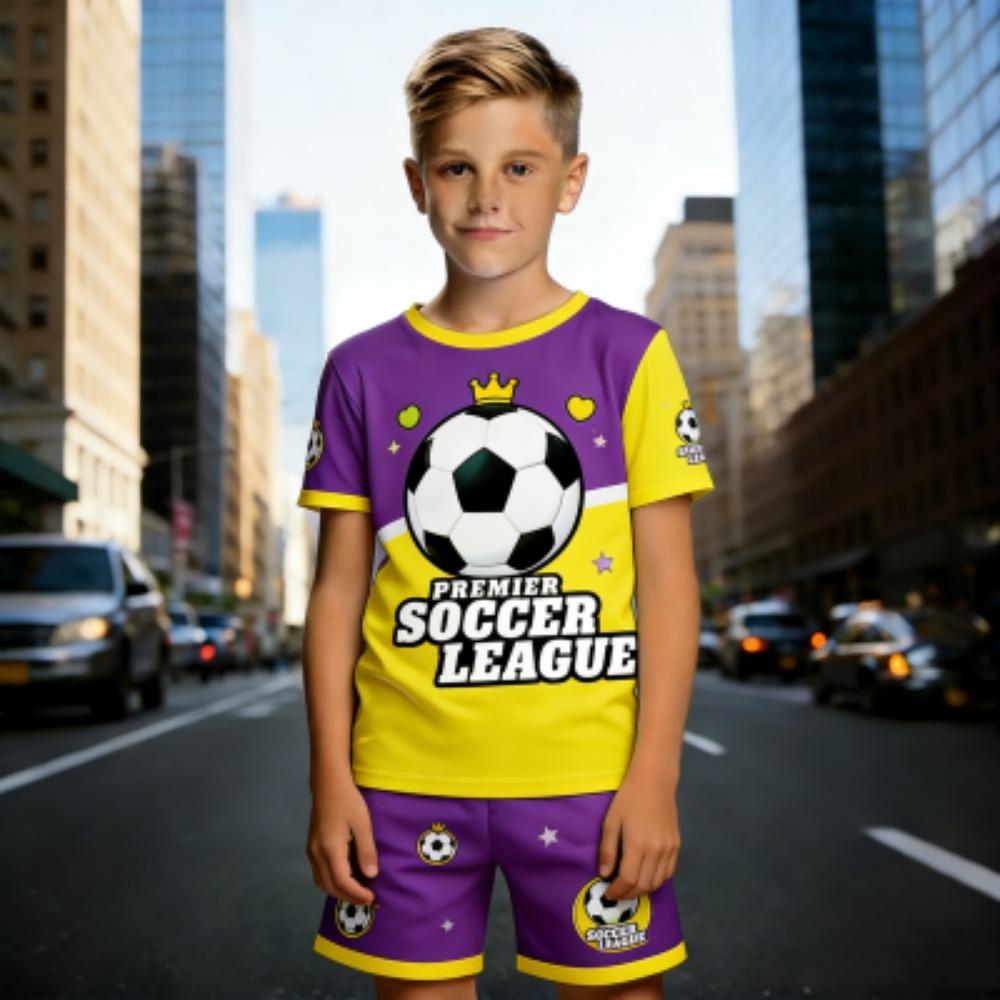 

Fashion Fun Football Print Kids T-shirt and Shorts 2 Piece Set Summer Casual Outdoor Boy s and Girl s Outfit Set 100