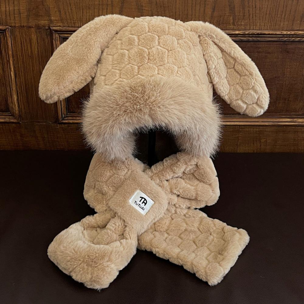 Winter Hooded Hat Scarf Set Thicken Lei Feng Hat Cute Fluffy Bomber Hats For Cold Weather