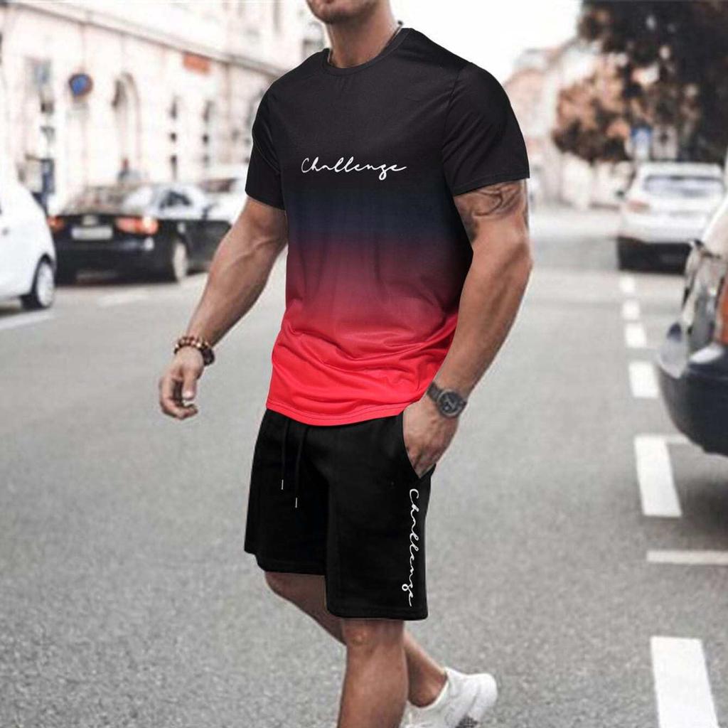 Men's Color Block T-Shirt And Shorts Set