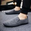 Men's Black Patterned Loafers Breathable Canvas Slip on Casual Shoes Soft Sole, Fashionable Men Shoes Set Bare The Four Seasons