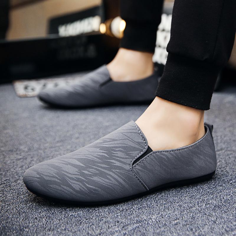 Men's Black Patterned Loafers Breathable Canvas Slip on Casual Shoes Soft Sole, Fashionable Men Shoes Set Bare The Four Seasons