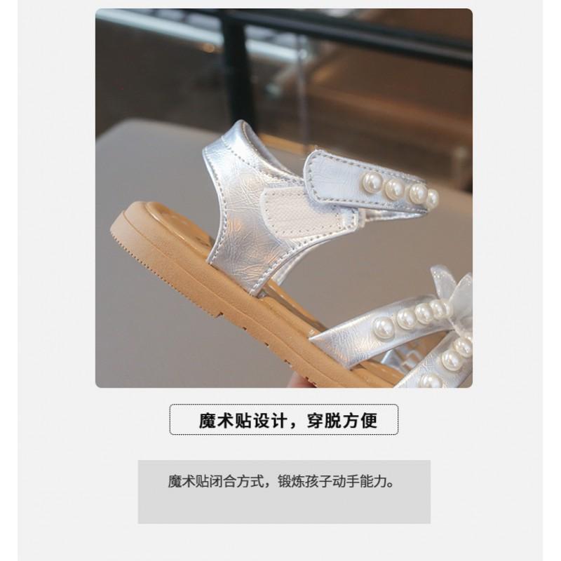 Prinzessinnen-Sandalen für Mädchen mit Perlenblumen-Dekor Weiche Gummisohle Strand-Festlich-Wear
