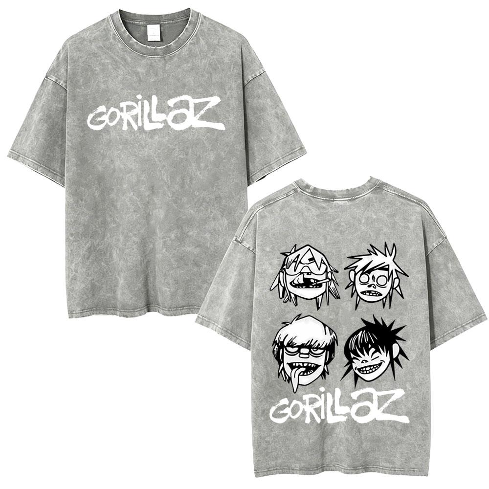 

Washed Vintage Rock Band Gorillaz Face Graphic Tshirt Men Women Hip Hop Fashion Oversized T Shirt Mens Retro Gothic Streetwear S