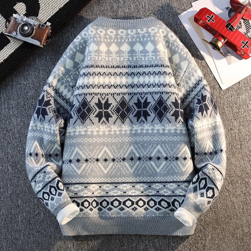 Men's Autumn and Winter Pullover Round Neck Long-sleeved Casual Ethnic Style Sweater Knitwear Fashion Tops