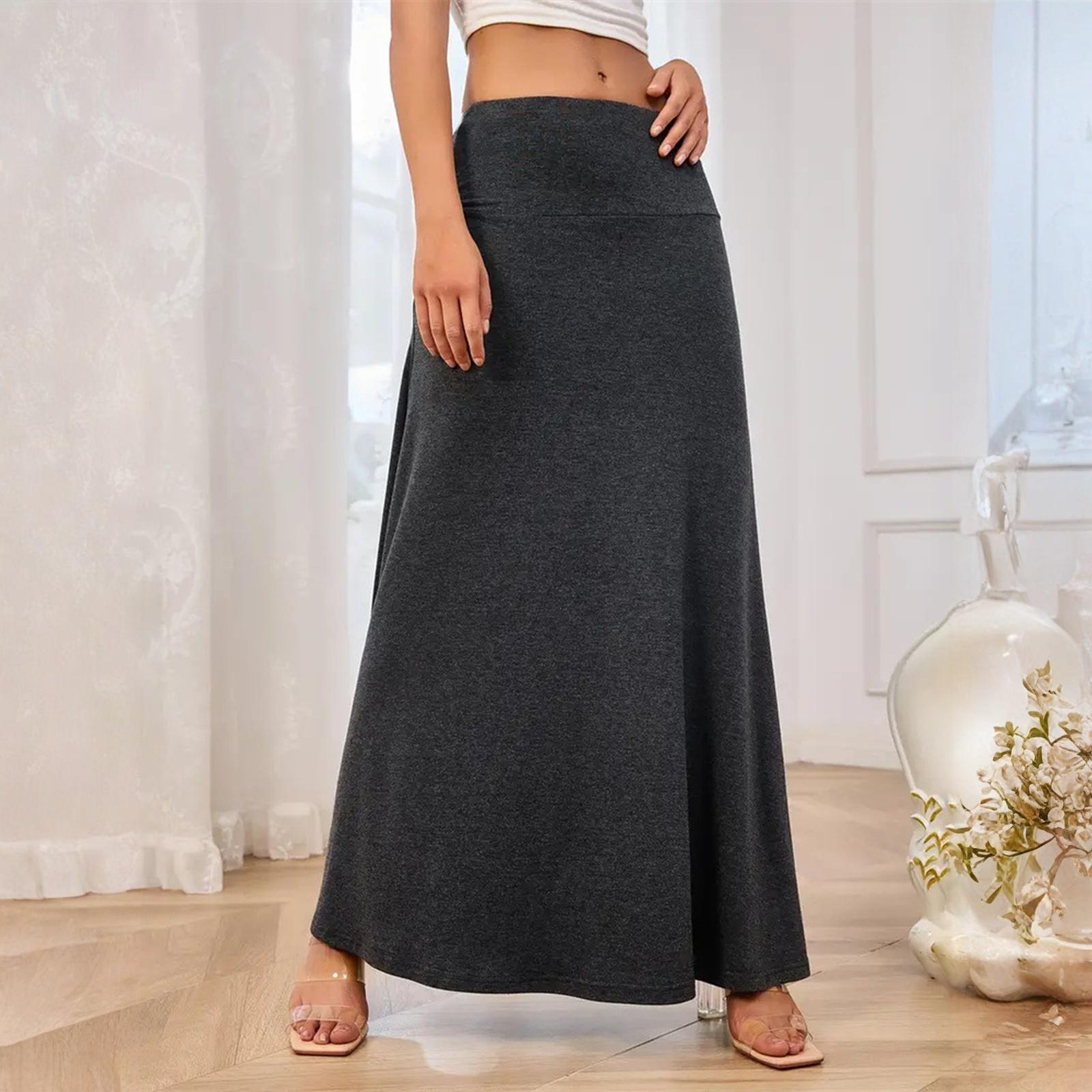 

Women s Elegant And Fashionable Knitted -color Midi Skirt L