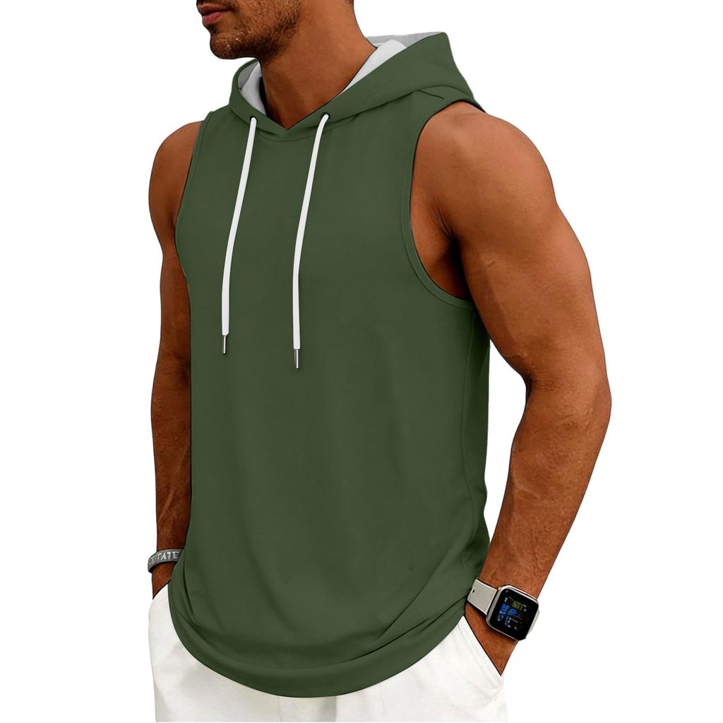 Men's Tank Top Gym Sleeveless Hoodie Shirt Washed Sports Muscle Shirts Fitness Vest With Hood