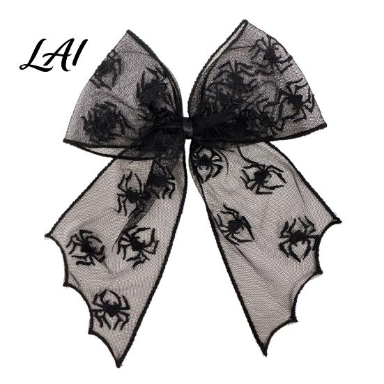 Mesh Bow Hair Clip Halloween Bat Spring Clips Black White Lace Spider Web Moderate Clamping Force Barrettes Gothic Dark Style for Women Cosplay