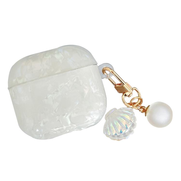 Shell‑Texture TPU Earbud Protective Case With Pearl‑Style Metal Hanging Buckle Anti‑Scratch Anti‑Dust Cover For AirPods 4 / Pro 2 / Pro