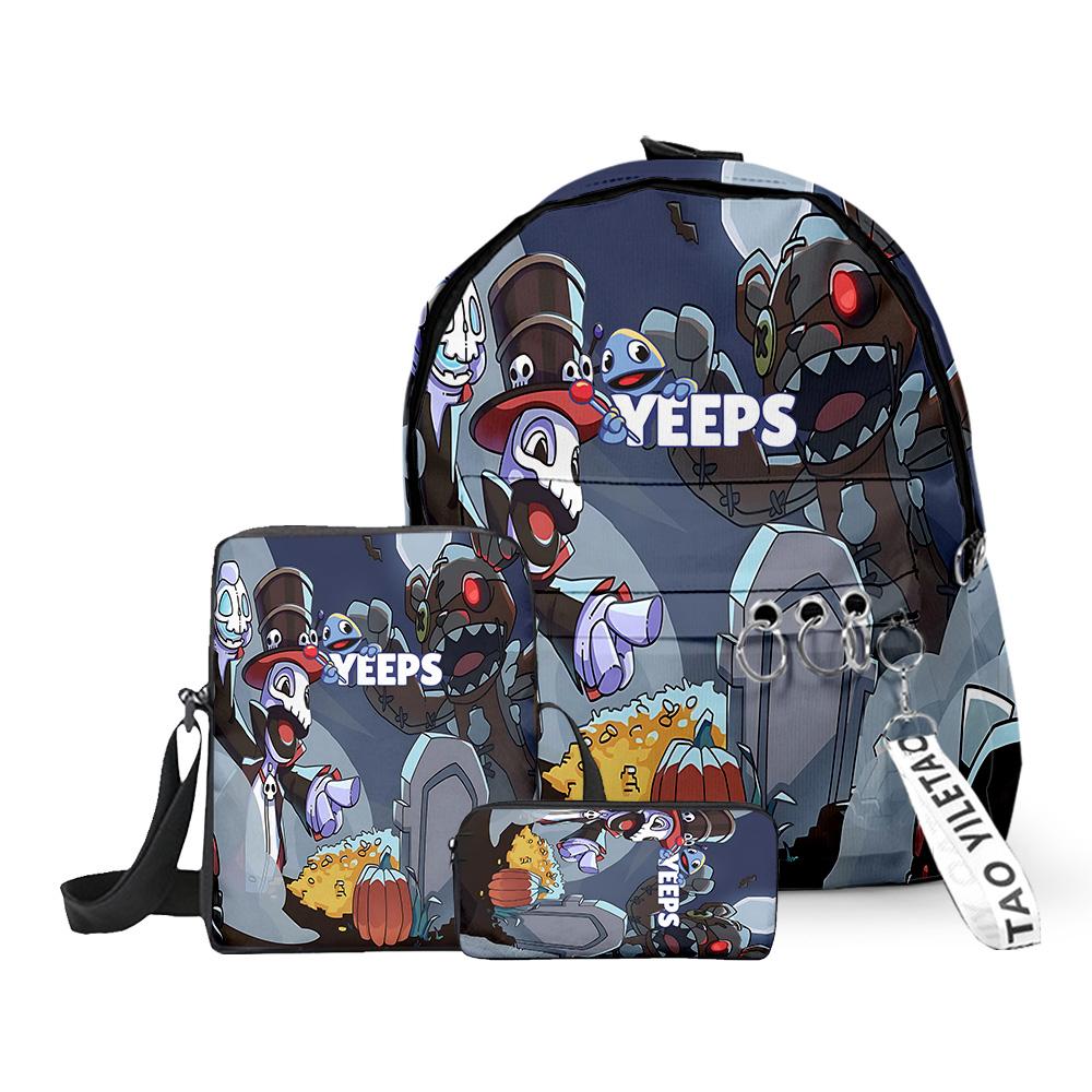 Klassieke Yeeps Verstoppertje 3D Print 3 stuks/Set leerling Schooltassen Laptop Dagrugzak Rugzak Schuin gedragen schoudertas Etui
