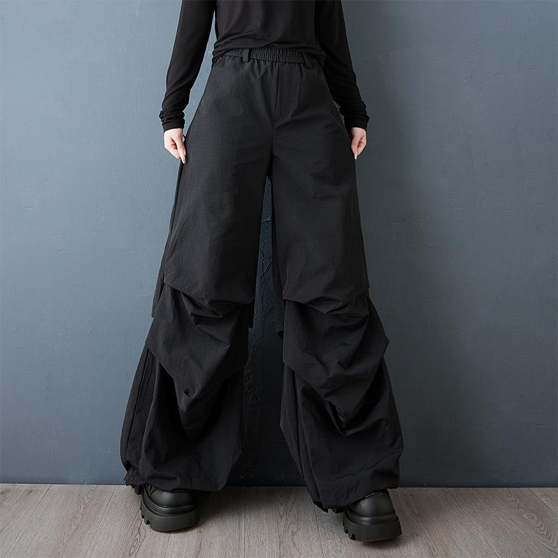 Black Plus size Vintage high Waist Casual loose Long spring Autumn wide leg Pants Women Trousers