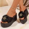 Women's Black Big Flower Chunky Platform Slippers  Summer Thick Sole Wedge Sandals Woman  43 Non-slip Beach Shoes