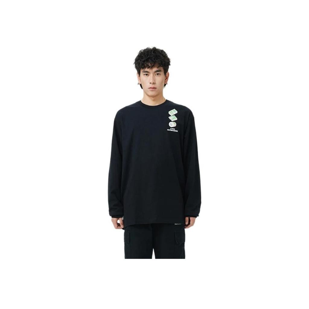 Li-Ning Skateboard Series Back Print Crew Neck Long Sleeve T-Shirt Unisex Tops Black AHST103-3
