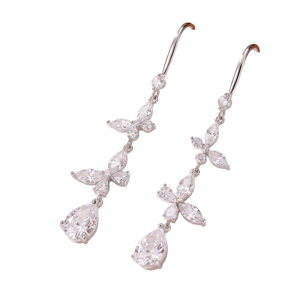 Copper-Plated Gold Zircon Butterfly Tassel Earrings - High-End Luxury Ear Ornaments