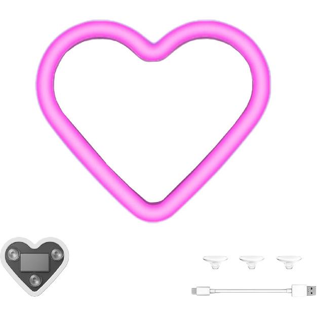 Romantic Heart-Shaped Car LED Ambient Light - Solar & Type-C Powered, 5 Lighting Modes, Universal Fit, for Women (Pink)