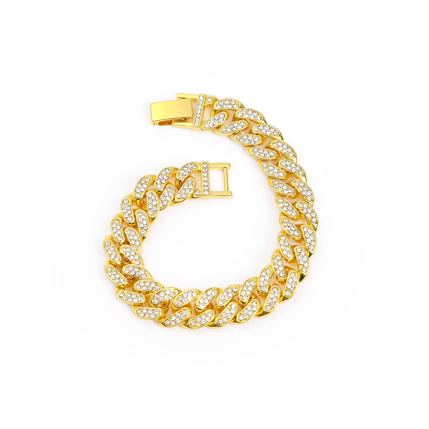 Hip Hop Full Diamond Cuban Chain Necklace Personalized Alloy Hip Hop Chain Men S And Women S Cool Jewelry Width 13Mm