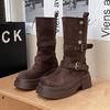 Retro two-wear locomotive boots for women's autumn and winter new belt buckle heightened small thick heel thick-soled Martin short boots