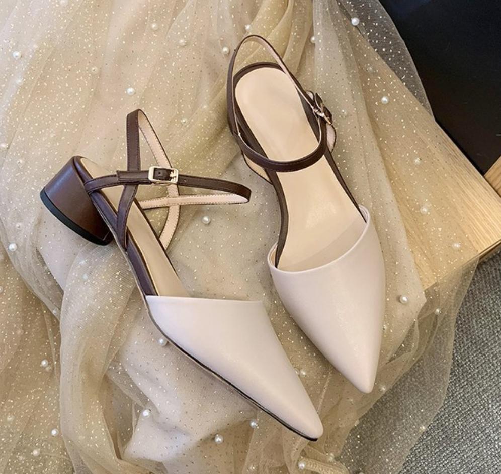 Women's New sandal 2026 Spring Summer Fashion Pointed Toe Headband Middle High Heel Shoes Women Style Rubber Leather Sandal