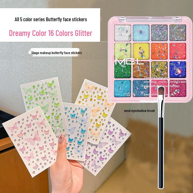 16-Color Mermaid Glitter Eyeshadow Palette – Pearlescent, Sparkling, Gel-Based for Stage & Performance Makeup