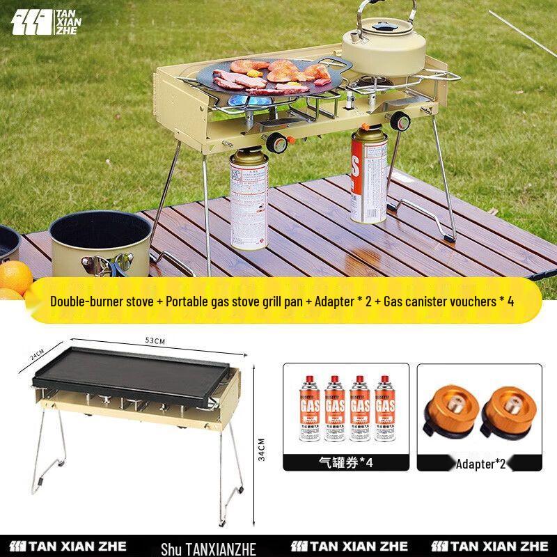 TAN XIAN ZHE Outdoor Portable Double Burner Windproof Camping Stove