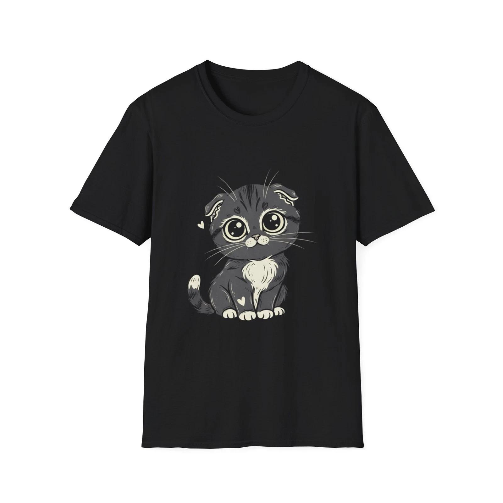 Cat Kawaii Cute Illustrated Black Tee Japanese Graphic T-Shirt XL