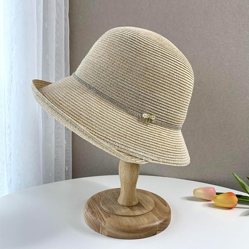 

Элегантная солнцезащитная шляпа из соломы с бриллиантами для женских летних путешествий, складная мятая соломенная шляпа, повседневная солнцезащитная шляпа, модная крутая шляпа Adult (56-58cm) бежевый