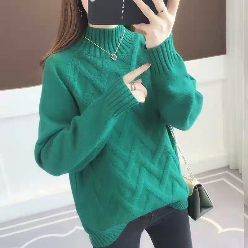 Half Turtleneck Sweater Women's Autumn and Winter Loose Korean Version of The Lazy Style Fashion Knitted Top Women's Bottoming Shirt