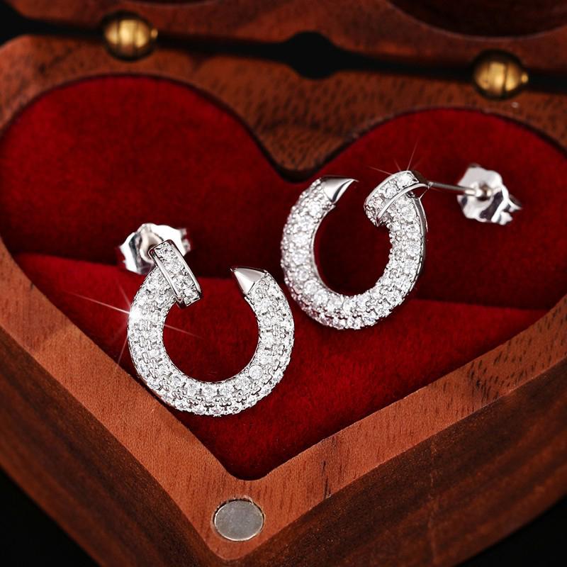 

Huitan Modern Women Stud Earrings Hot Sale Sparkling CZ Circle Earrings Piecing Exquisite Accessories for Female Fashion Zircon