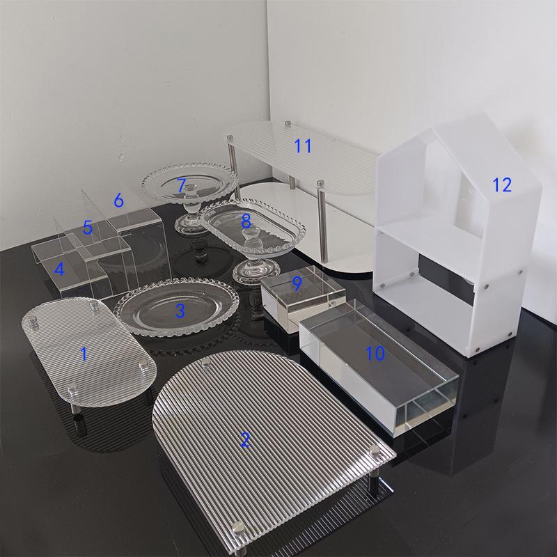 Vielseitiger Acryl- und Glas-Desserttisch-Präsentationsständer für den Innen- und Außenbereich