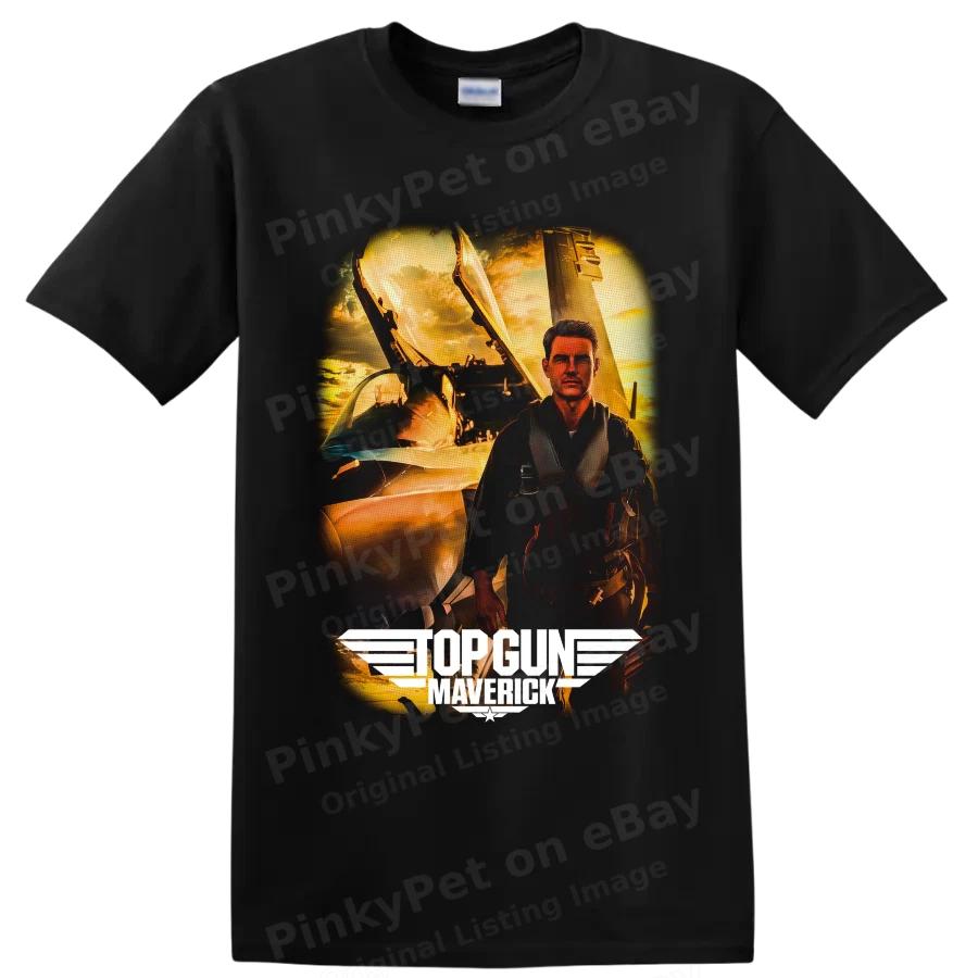Pete Maverick Mitchell Fighter Pilot Movie T Shirt w/ Jet Sunset Graphic Art Tee