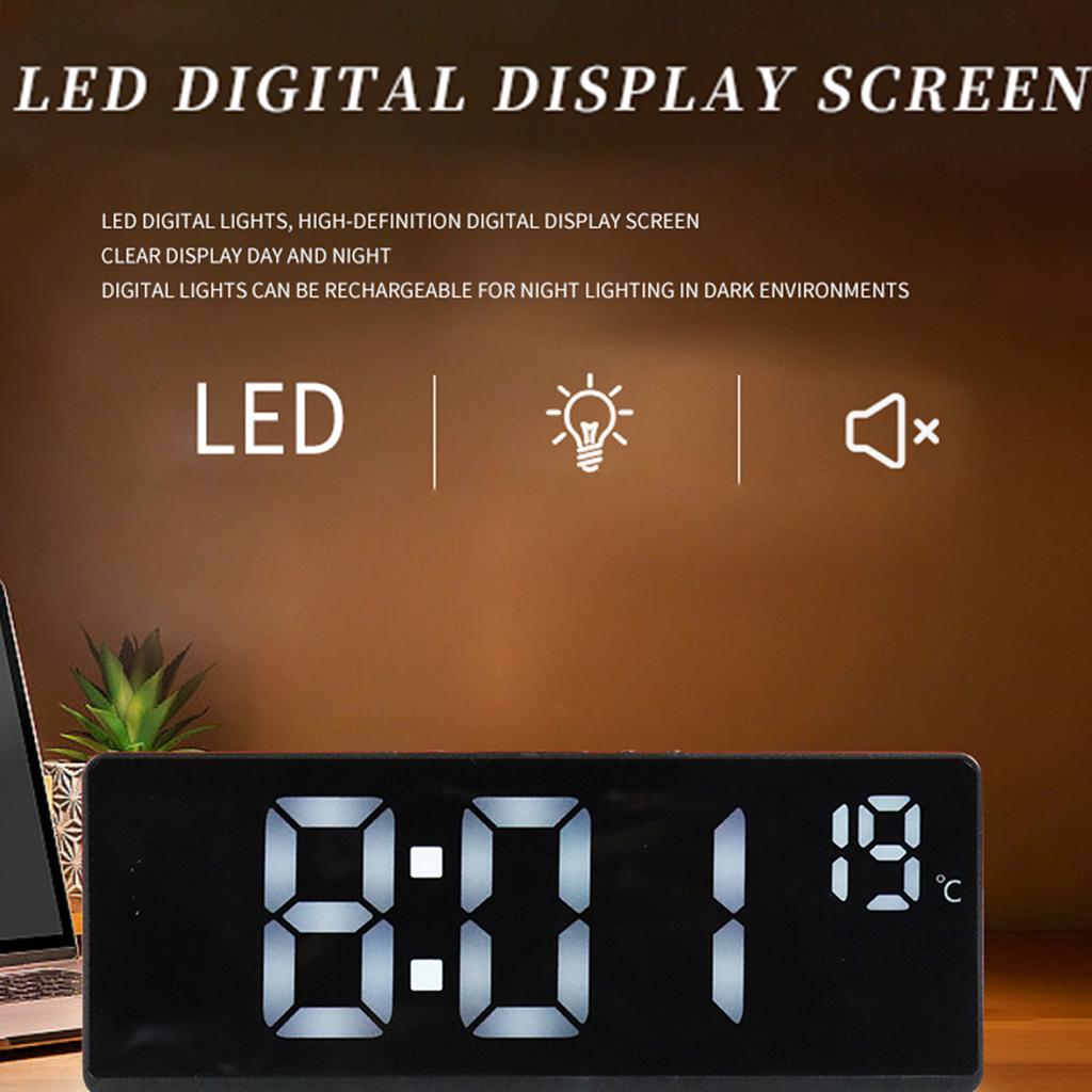Digital Clock Tabletop Clock with Alarm Clocks USB Powered Large Temperature Display Screen for Home and Office Use