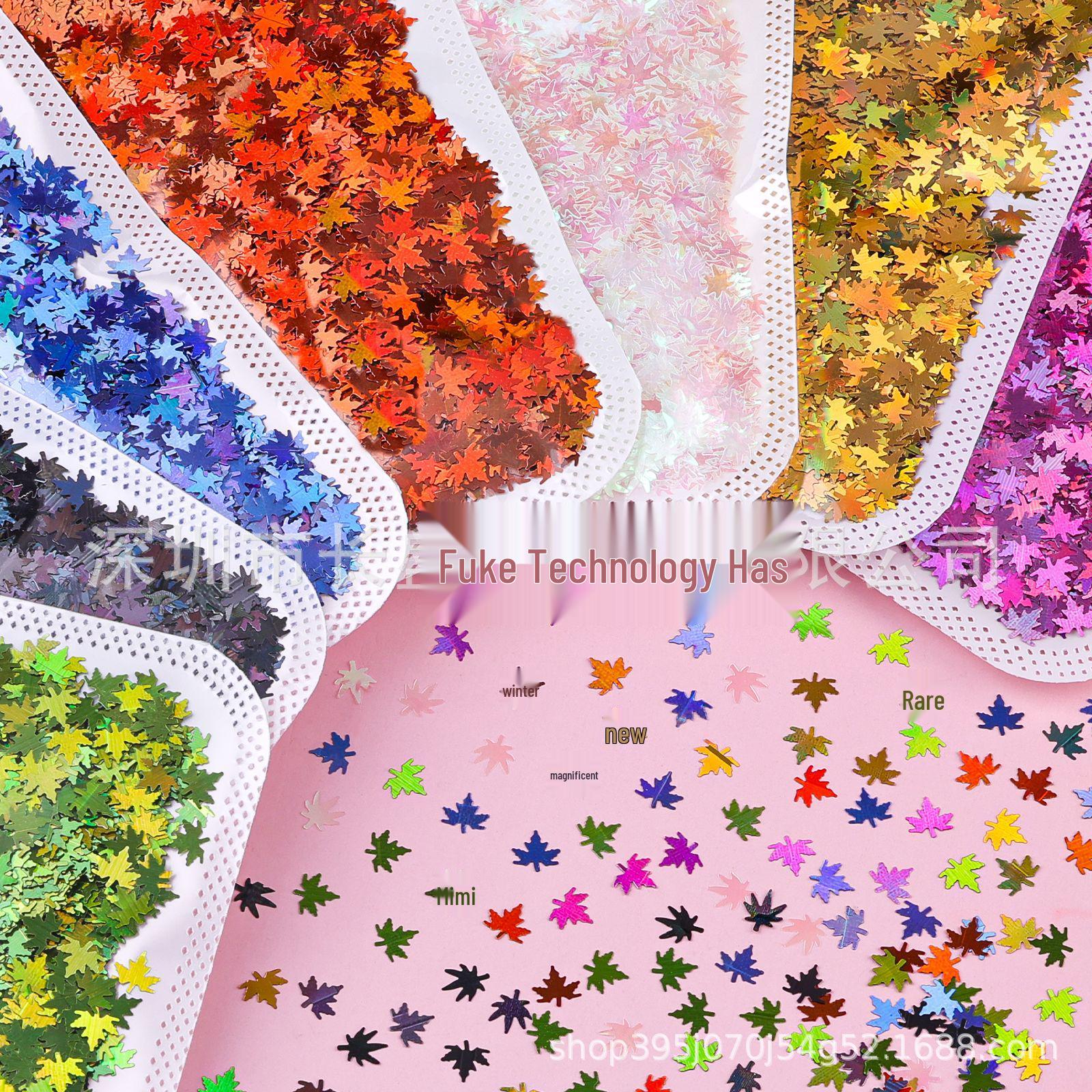 Sparkle Maple Leaf Nail Sequin Decorations - Super Glitter, Glue Drip, Stress Relief Accessories 3g