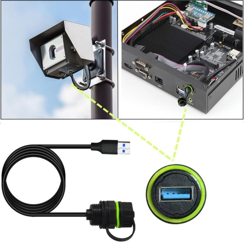 Waterproof USB3.0 Panel Mount Cable USB Coupler Cord 5Gbps Data Transfer &Fast Charging IP68 Outdoor Industrial Use