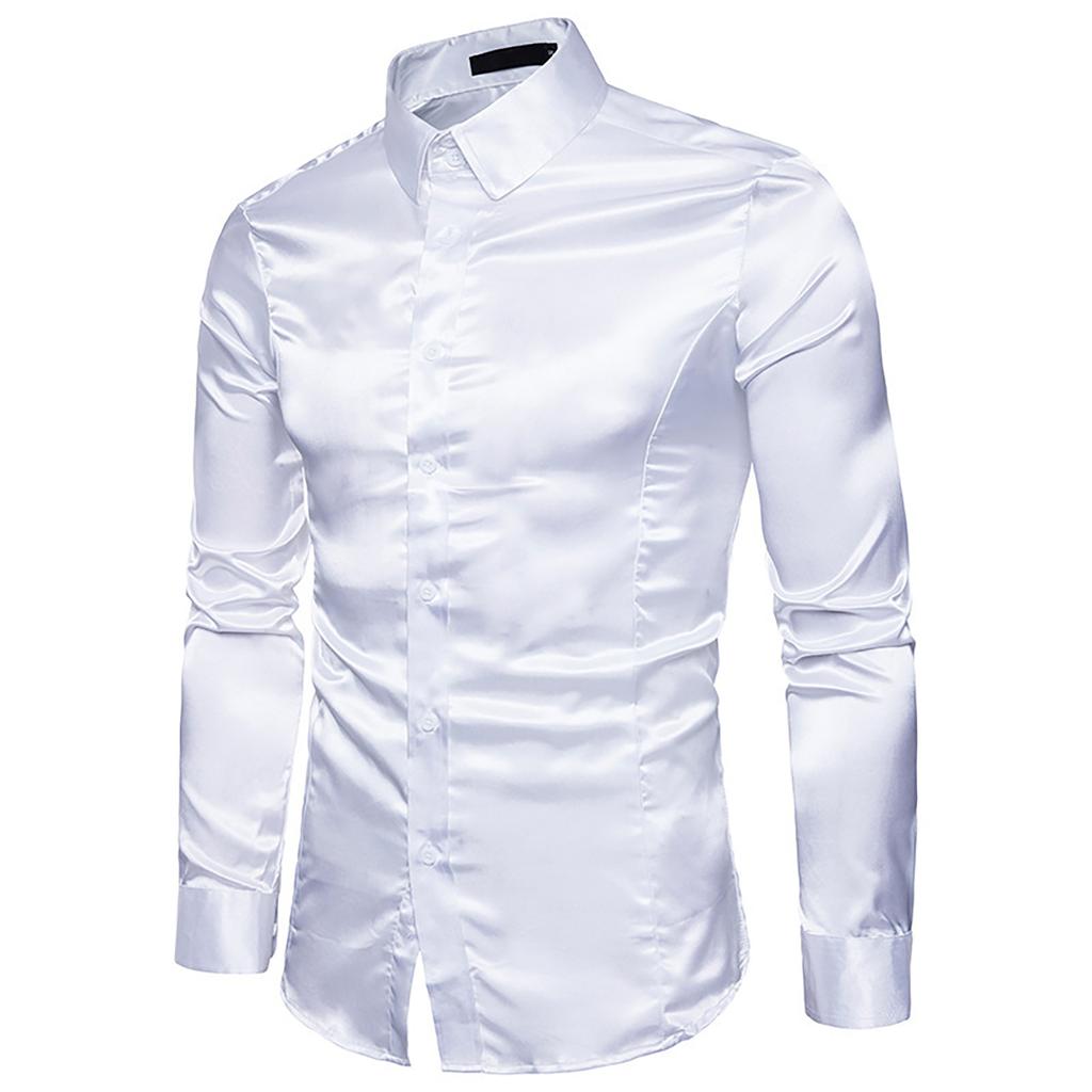 Camisa de solapa de manga larga ajustada informal con personalidad de color sólido a la moda para hombre