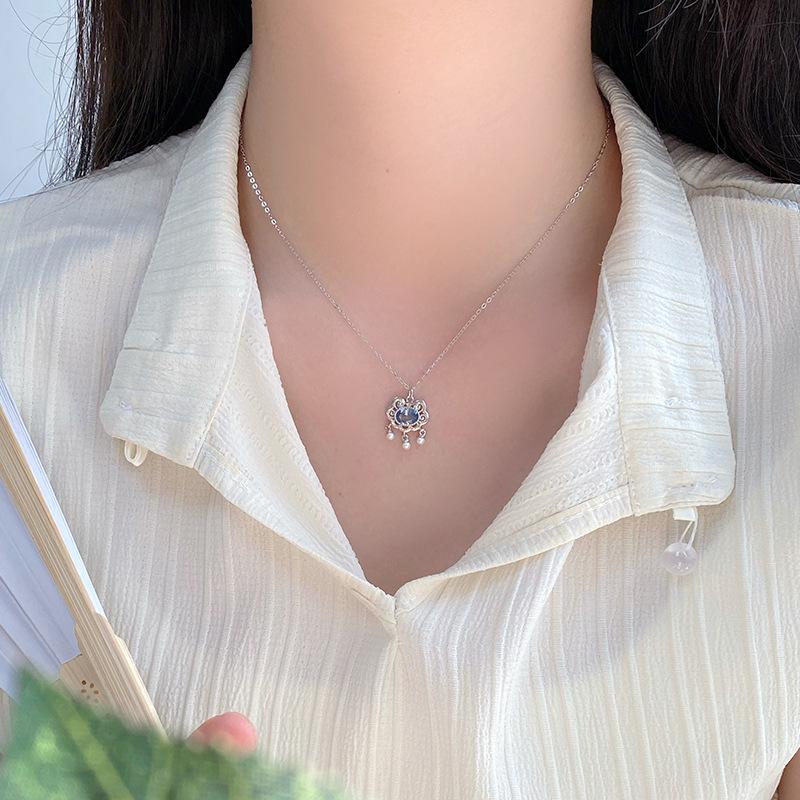 Pearl Tassel Ruyi Lock Necklace New Chinese Style Versatile Style Clapbone Chain