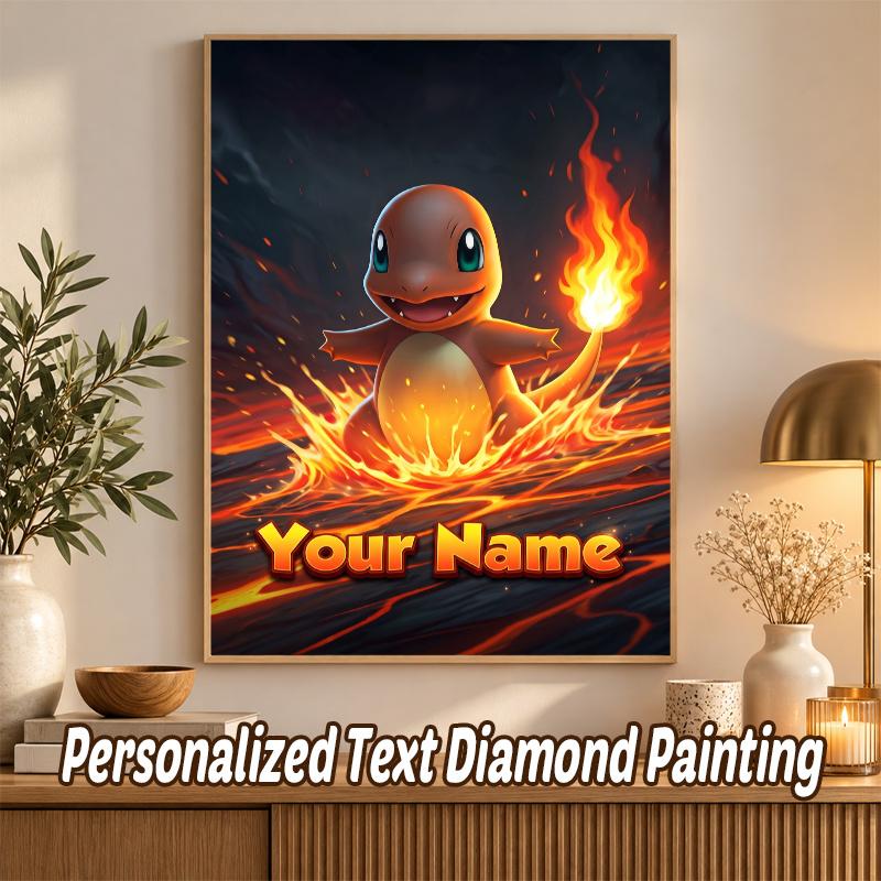 Charmander Custom Name Diamond Painting Personalized 5D Full Drill DIY Diamond Art Home Decor
