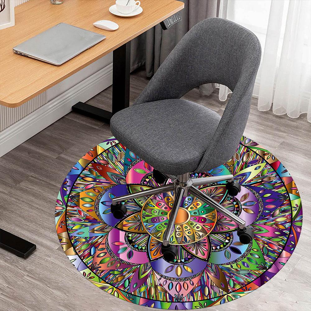 1pc Mandala Colorful Round Chair Mat Area Rug - Non-Slip, Floor Mat for Office, Bedroom, and Indoor Decor C1118077