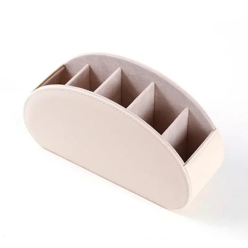 1PC Multifunctional 5 Grid Desktop PU Leather Organizer Remote Control Storage Box Cosmetics Makeup Brush Holder Sundries Stand