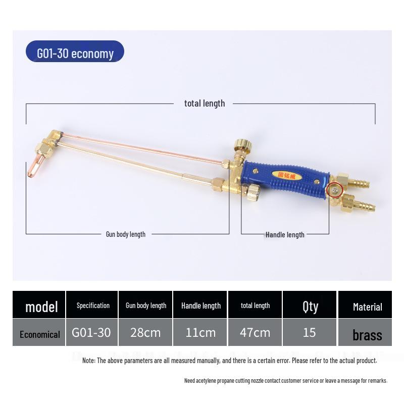 Industrial Grade All-Copper Stainless Steel Cutting Torch - No Backfire, Compatible with Oxygen, Acetylene, Propane.