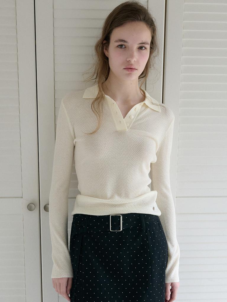 Elssibeui Soft Chevron Collar Knit_Cream