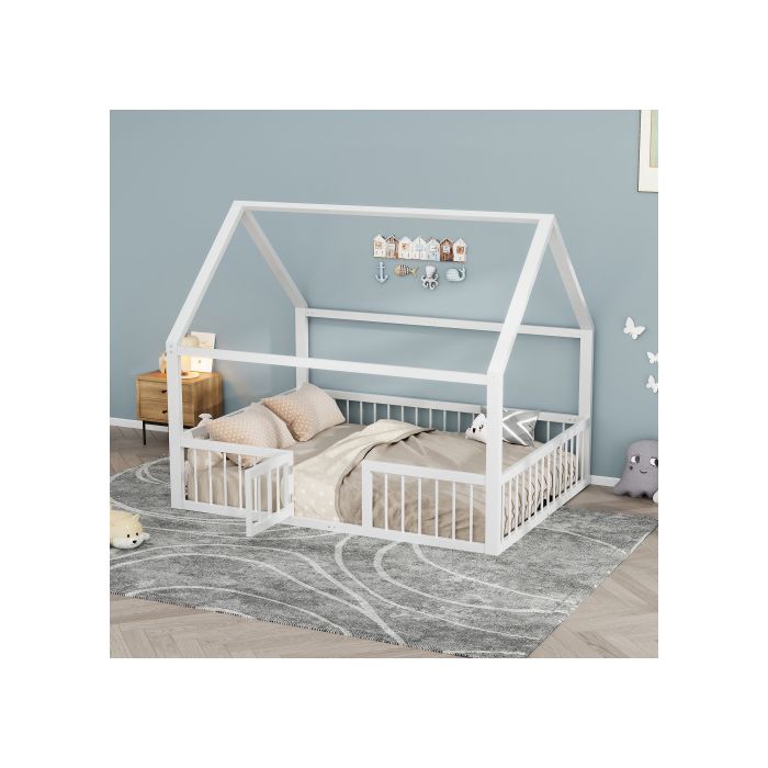 Lit en métal - MUVOE - 140 x 200 cm - Design créatif - Blanc - 1 place